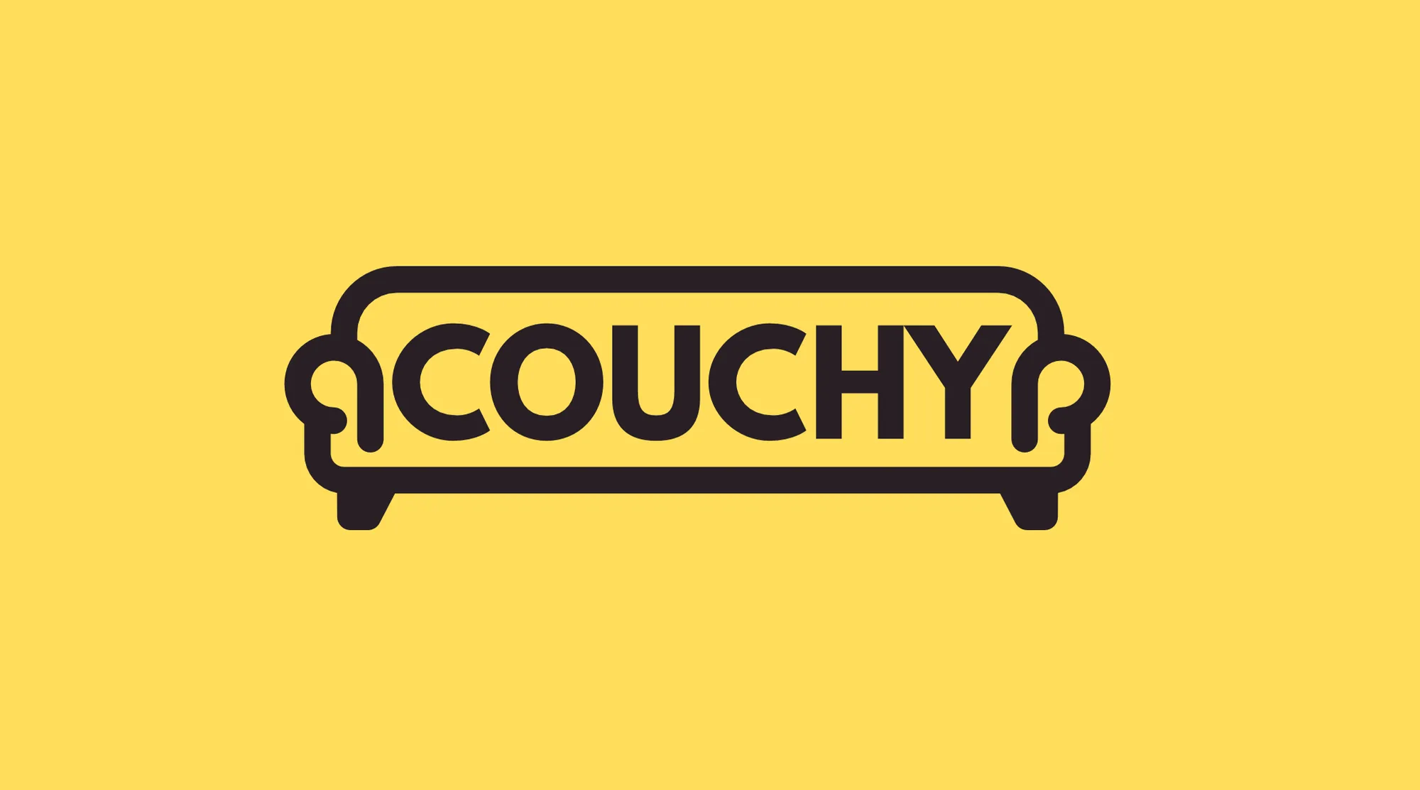 The Couchy logo: the word COUCHY set inside a line drawing of a sofa, in near-black on a sunny yellow background.